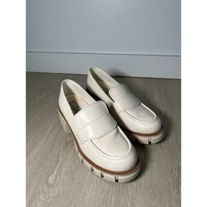 Y2K Preppy Womens Platform Chunky Loafer Heels Faux Leather White 6.5